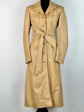 70's Caramel Leather Belted Midi Coat - AU10