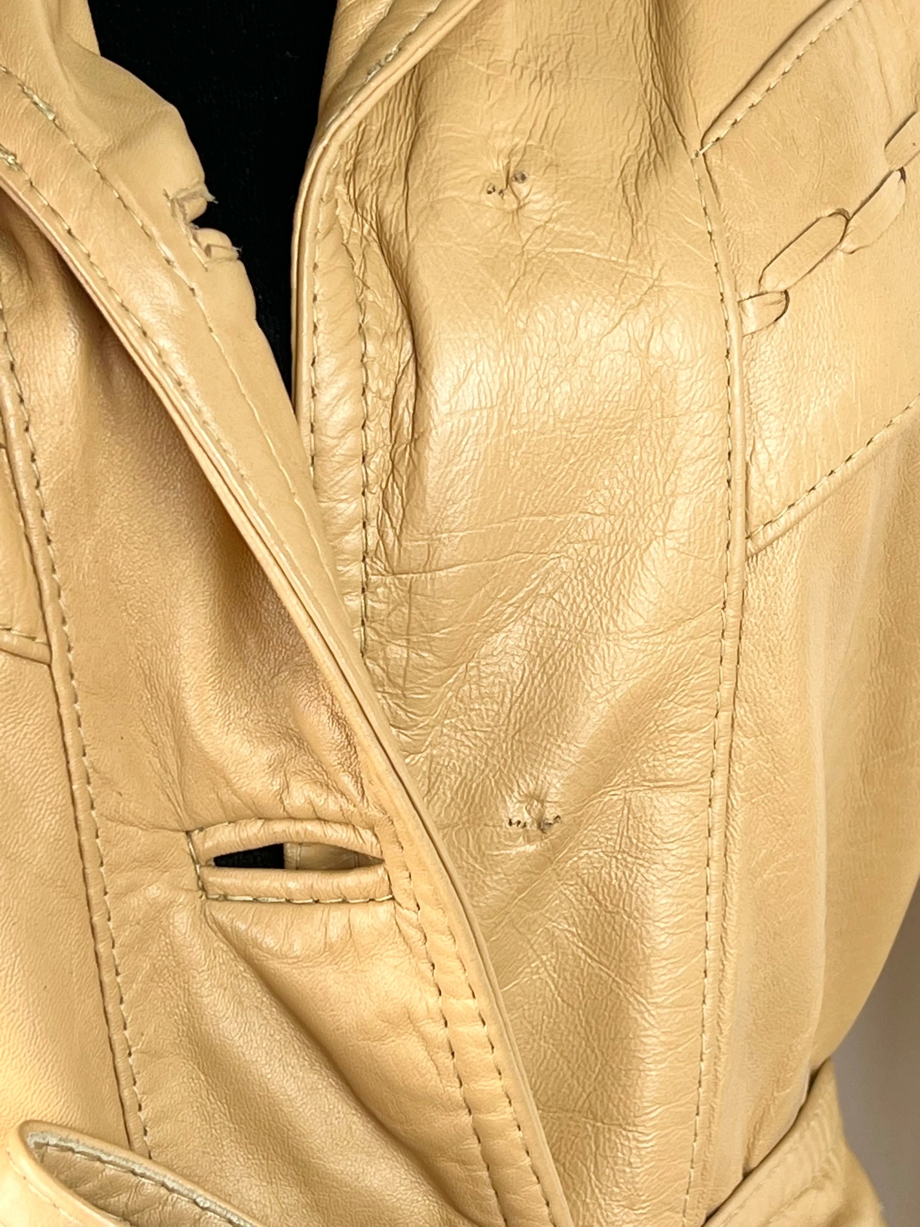 70's Caramel Leather Belted Midi Coat - AU10