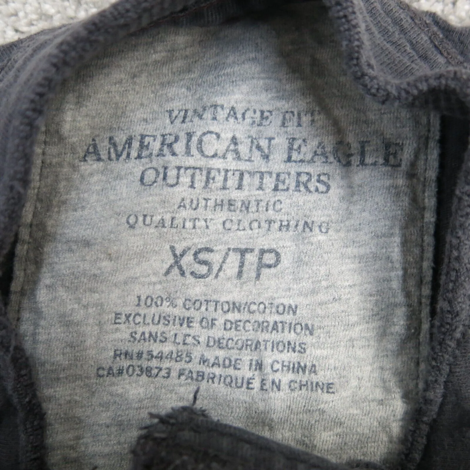 American Eagle Shirt Mens XS Black Vintage Fit Outdoor 100% Cotton Henley Tee