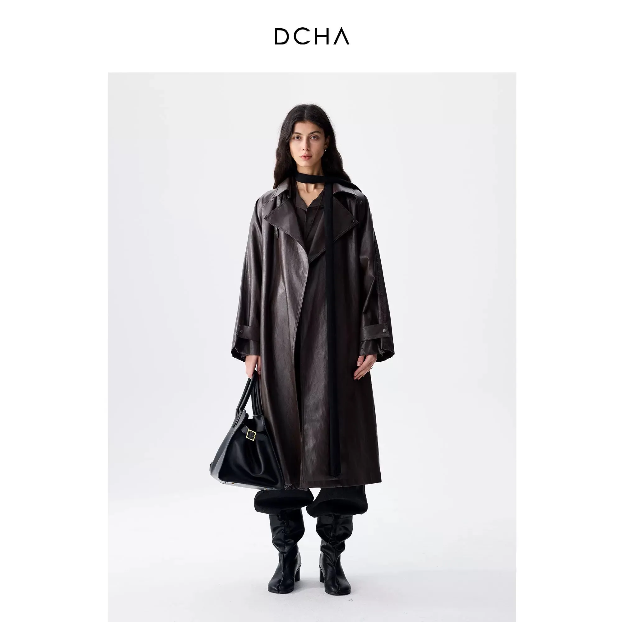 Brown Faux Leather Trench Coat