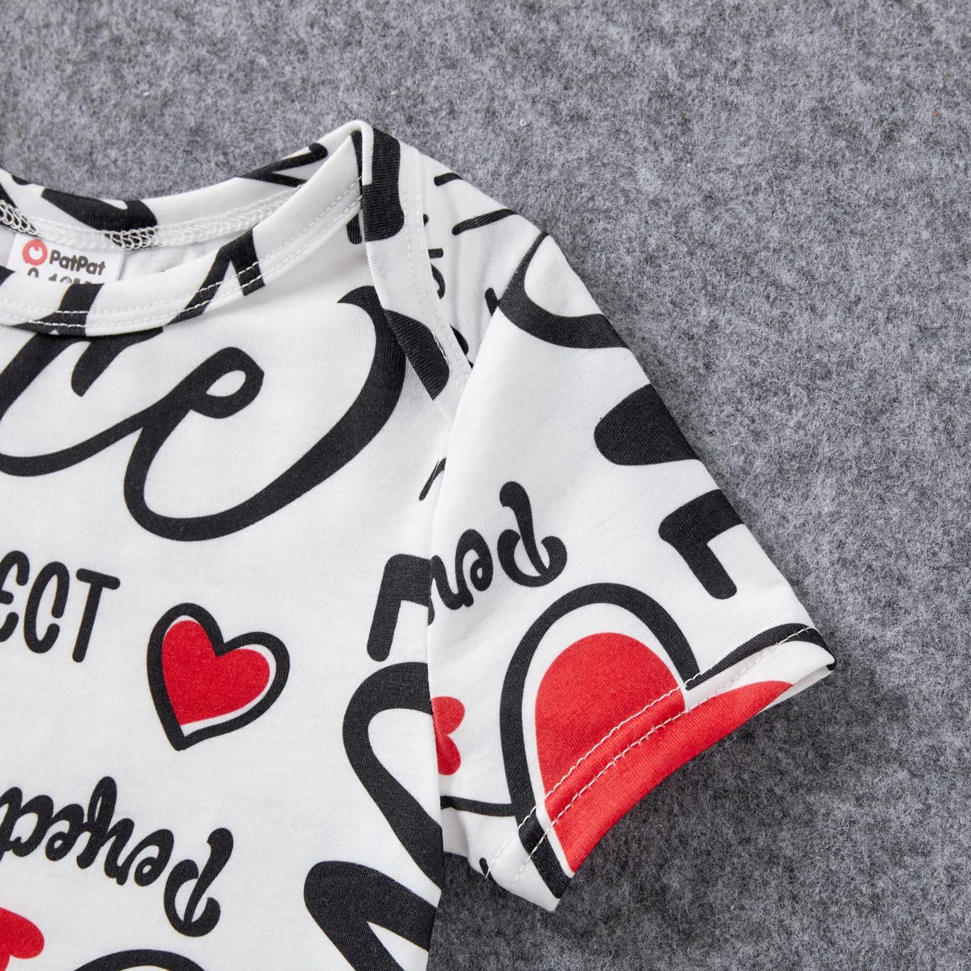 Family Matching Allover Heart & Letter Print Twist Knot Bodycon Dresses and Short-sleeve Striped T-shirts Sets