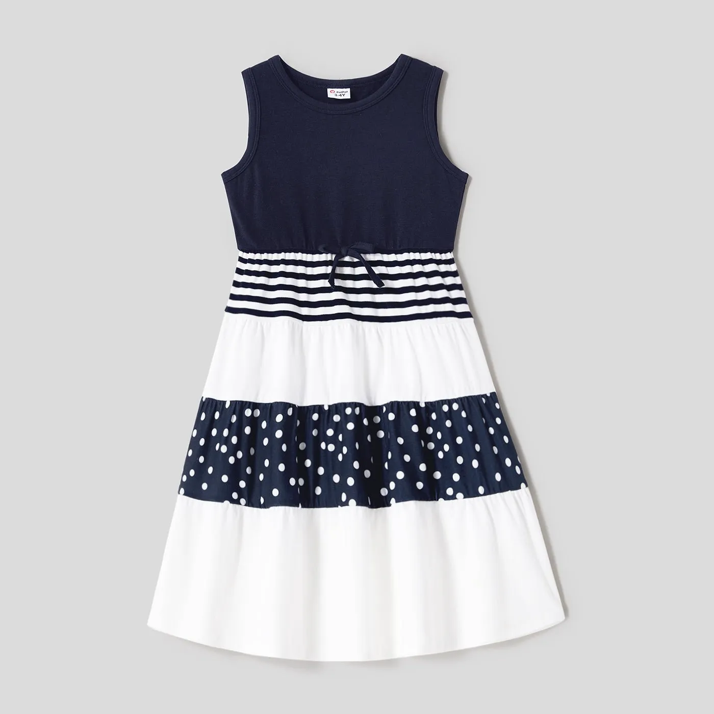 Family Matching Solid Spaghetti Strap Dresses and Striped Colorblock Short-sleeve T-shirts Sets