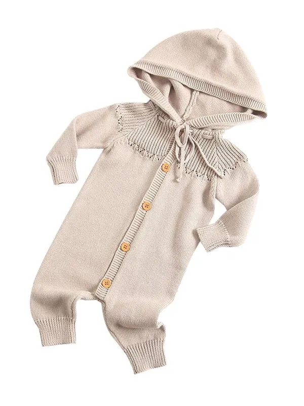 Hooded Crochet New Born Baby Bodysuit Cotton Knitted Infant Romper Wholesale
