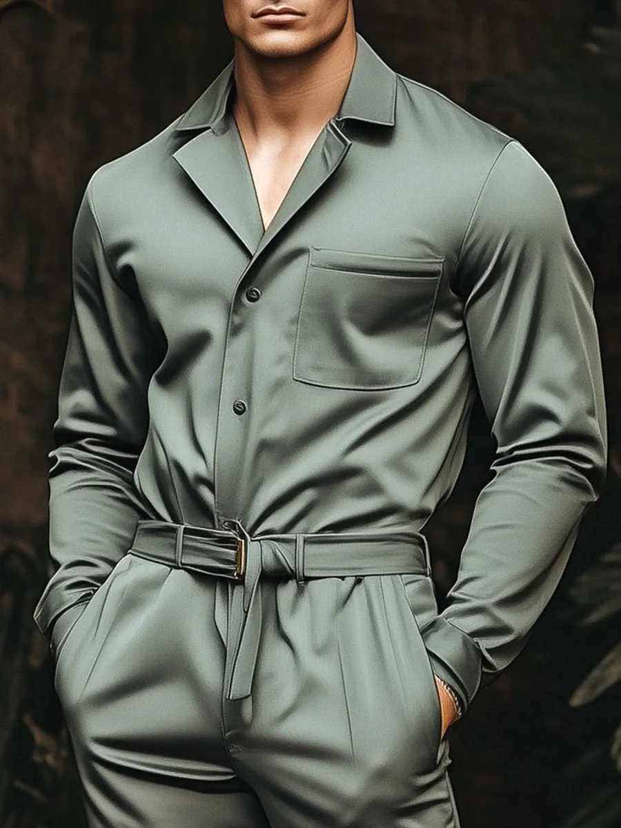Men's Casual Long Sleeve Jumpsuit