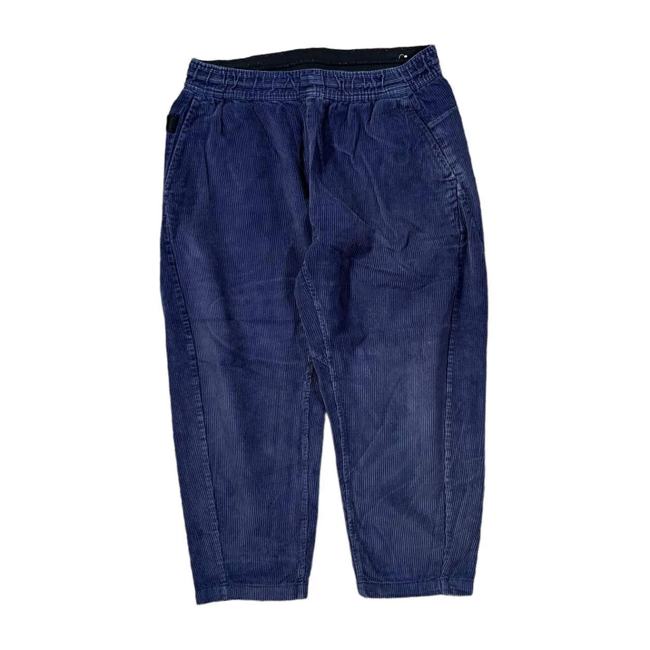 NIKE Embroidered Mini Logo Navy Blue Corduroy Cord Cropped Length Pants Trousers