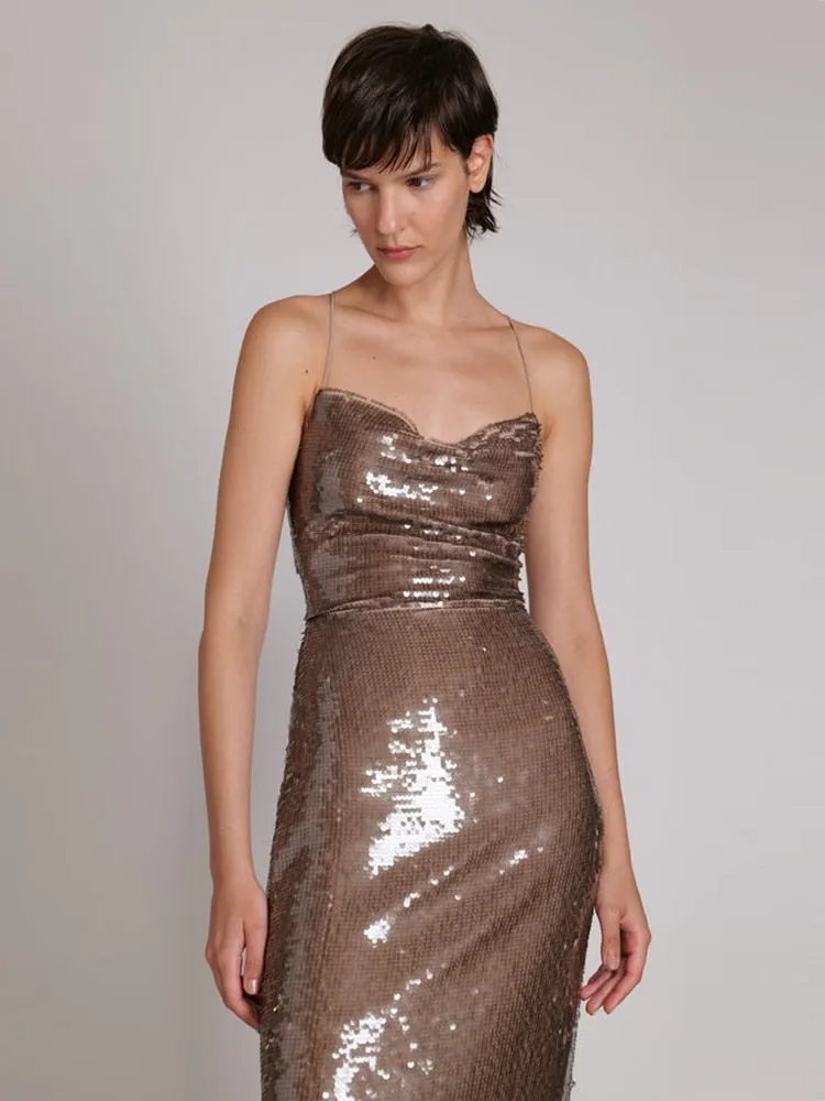 Sequin Strappy Open Back Maxi Dress