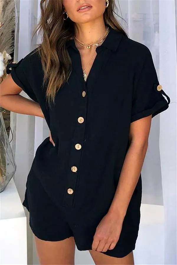 Streetwear Short Sleeve Shirt Romper - Red