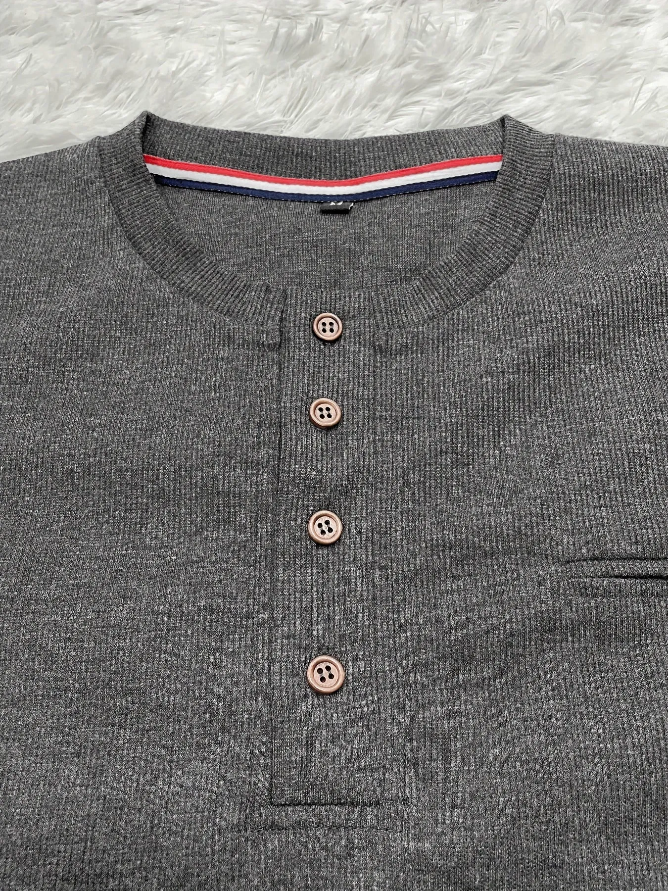 Truigra - Heren Lange Mouw Henley Shirt met Gestreepte Afwerking en Borstzak
