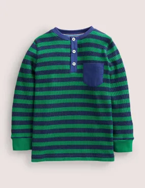 Waffle Henley T-Shirt-Shady Glade Green/ Navy Marl