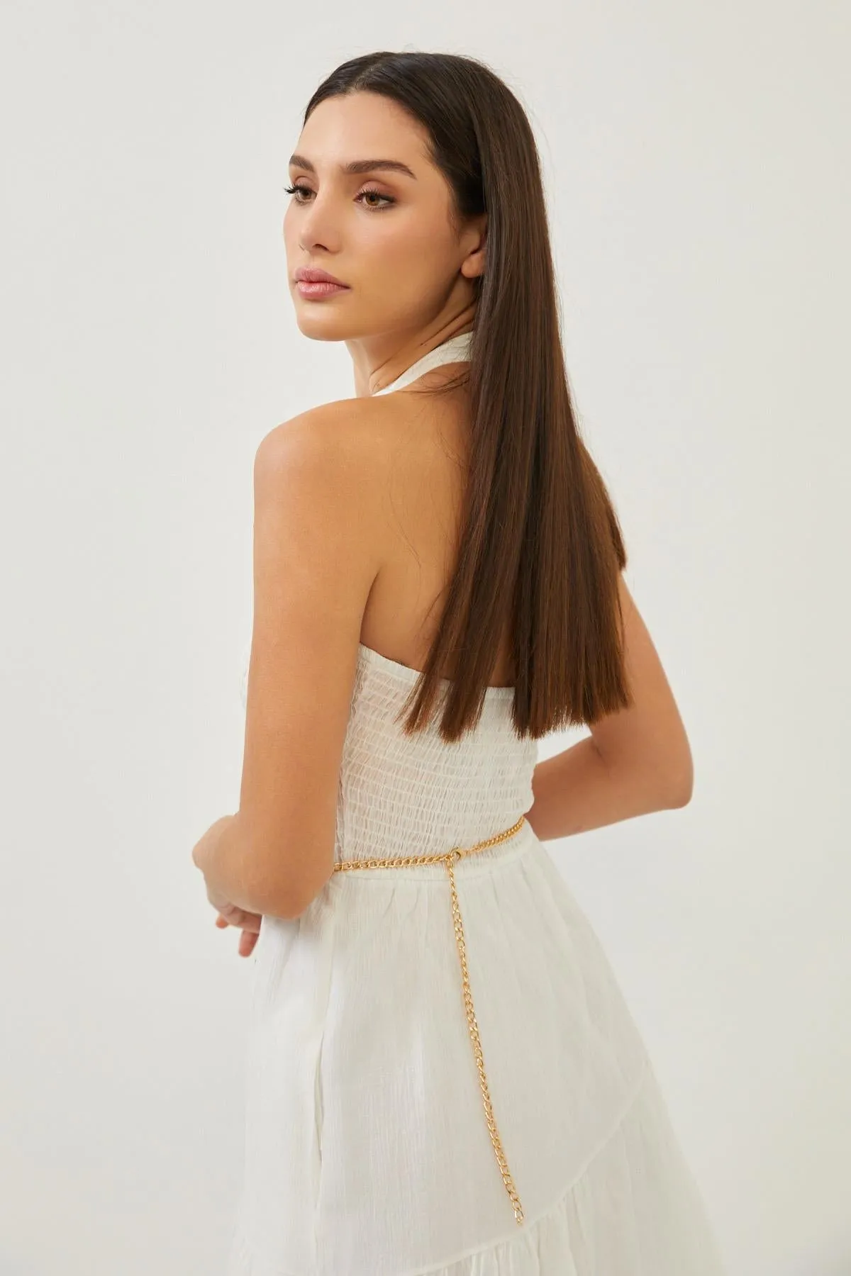 White High Neck Side Pocket Maxi Dress