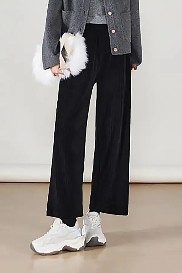 Wide-leg Cropped Pull-on Corduroy Pants